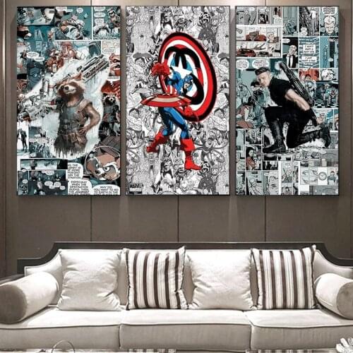Avengers Wall Art Superhero Poster Marvel Movie Character Spiderman Iron Man Comics Canvas Painting HD Living Room Bedroom Decor