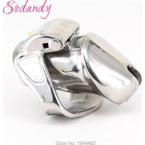 SODANDY 2018 Male Chastity Devices Mens Cock Cage Stainless Steel Penis Restraints Locking Cock Ring with Two Kinds of Locks