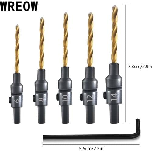 WREOW 5PCS Countersink Drill Bits Woodenworking Countersink Drill Bit Counterbore Woodwork Drilling Pilot Holes With Hex Wrench