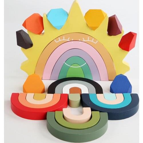 New Wooden Jenga Montessori Colored Stone Baby Toy Creative Educational Toys Nordic Style Stacking Game Rainbow Stone Wooden Toy
