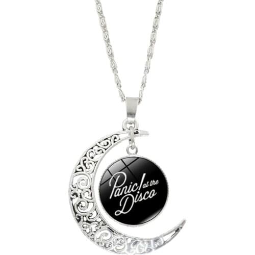 Charm hollow out carved crescent moon pendant Panic! At the Disco band logo necklace fashion music jewelry