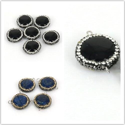 Wholesale Earrings Parts New Design Blue Stone Sea Sediment Quartz Round 20mm Pave Setting Gold Rhinestone Earring Findings