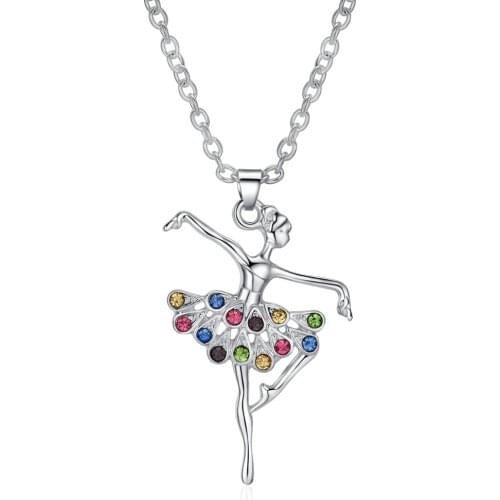 Fashion Silver pink blue Dancing Ballerina Dancer Ballet Dance Pendant Necklace Charm Girls Christmas Valentines day Gift