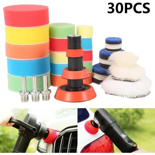30pcs Car Waxing Buffing Pads Foam Drill Polishing Pad 1/2/3 Inch Circle Buffing Pad Tool Kit Auto Drill Polisher Sponge Set