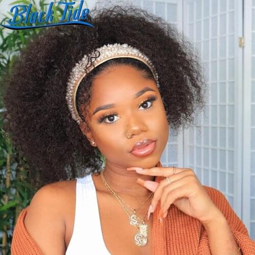 Head Band Wigs Human Hair Afro Kinky Curly Headband Wig Peruvian Headband Wigs 150% Remy Headband Wig Human Hair Free Headbands