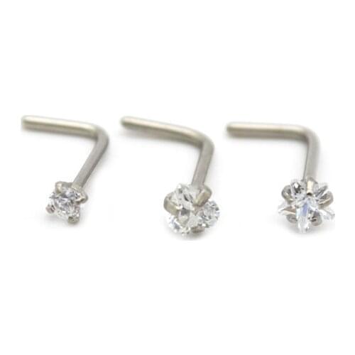 Clear CZ Crystal Nose Pin Stud Surgical Steel Nose Bone Stud Screw Round Star Heart Body Piercing Jewelry L Wholesale 60pcs