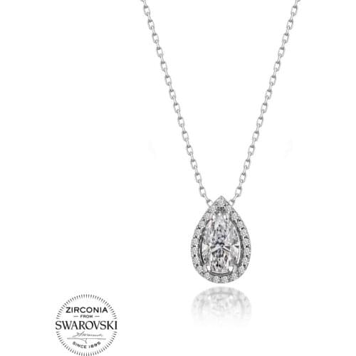 Silverlina Silver Swarovski Zirconia Gemstone Drop Necklace