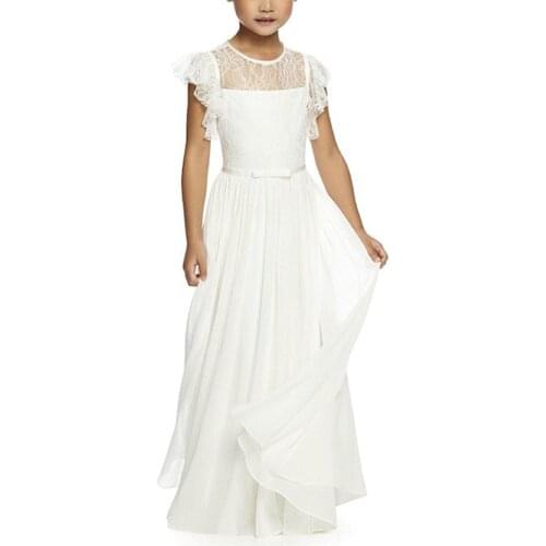 Flower Girl Dresses Chiffon Sleeveless Floral Lace Dress Maxi Girls Dress for Wedding Pageant Vestido Prom Party Princess