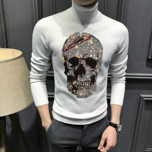 British Sweatshirt Knitted Long-Sleeved Pullover Cashmere 100% Thick Mens Turtleneck Sweater Brand Hot Drilling Skull