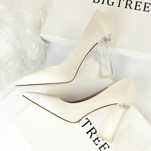 12 Colors Women Sexy Transparent Crystal Heel Pumps Wedding Silk High Heels Female Office Shoes Pointed Toe Party Ladies Shoes