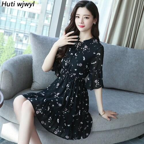 Summer New Chiffon Boho Mini Sundress 2021 Vintage 3XL Plus Size Black Print Beach Dresses Women Bodycon Elegant Party Vestidos