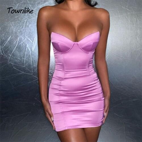 Townlike Black Strapless Backless Sexy Dress Women Mini Night Club Party Dresses Elegant Bodycon Summer Dress Vestidos 2020