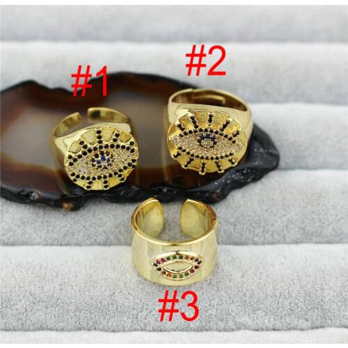 10pcs/lot Fainbow eyes shape cz charm ring, adjustable crystal inlay ring, cz charm jewelry cheap wholesale