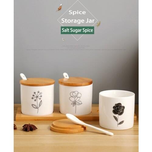 3Pc/Set Spice Container Rack Ceramic Jar With Lid Cruet Salt Sugar Shaker Seasoning Bottle Pepper Storage Organizer Kitchen Tool