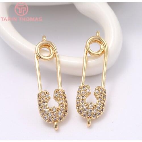 2PCS 7x22MM Hole 1MM 24K Gold Color Brass with Zircon Brooch Pendants Charms High Quality Diy Jewelry Findings Accessories