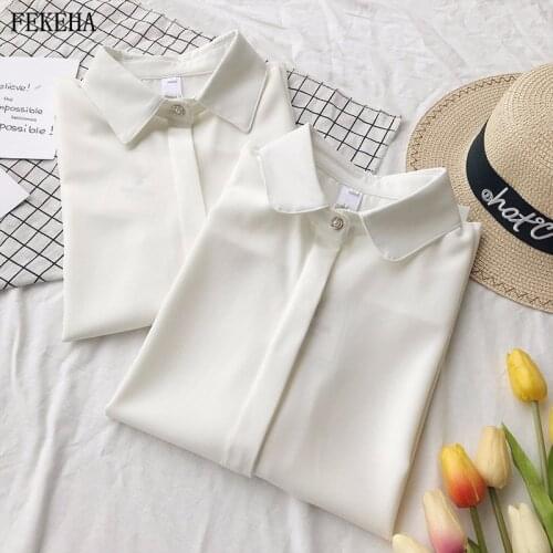 Autumn Chiffon Shirts Womens Blouses And Tops White Long Sleeve Female Clothes Office Ladies Work Wear Blouse Solid High Quality