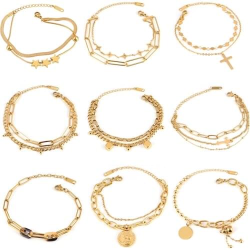 Punk Thick Chain Bracelet For Women Stainless Steel Bracelet Chain Bracelets For Women Double Layer Gold Colour Bracelet Jewelry