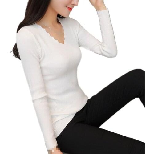 C1183 Spring and autumn 2020 new women fashion slim v-neck pure color pullover knit sweater cheap wholesale free shipping