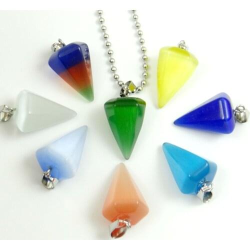 Natural stone Cat eye stone agates Opal Hexagonal shape pendulum Pendant stainless steel Chains Necklace Women Fashion Jewelry