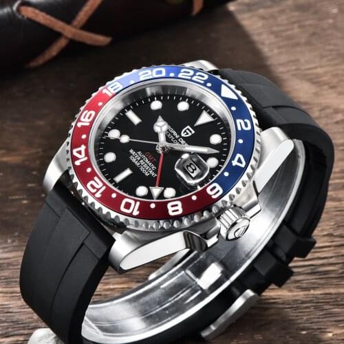 PAGANI DESIGN GMT Watch Rubber Strap Sapphire Glass Mens Watch Luxury Men Mechanical Watch Stainless Steel 100M Waterproof Clock