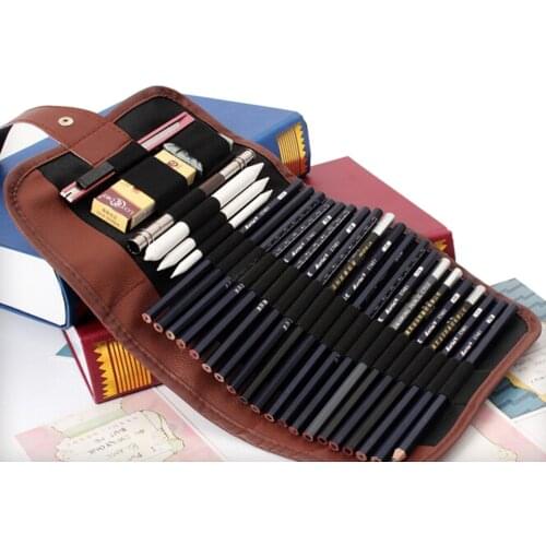 Artists Pencil Case 24 Holes Roll Brush Pen Pouch For Artist Students Retro Canvas Makeup Office School Bag Drop Shipping