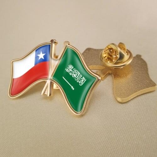 Chile and Saudi Arabia Crossed Double Friendship Flags Lapel Pins Brooch Badges