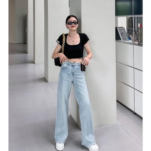 Women Jeans Pants Leisure Loose High Waist Vintage Wide Leg Jeans Women Jean Korean Style All-match Simple Full-length