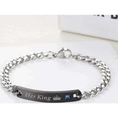 His Queen Her King Couple Bracelets Spliced Heart Inlay Zircon Titanium Steel Hand Chain Man And Women Trendy Jewelry XIN-Shippi