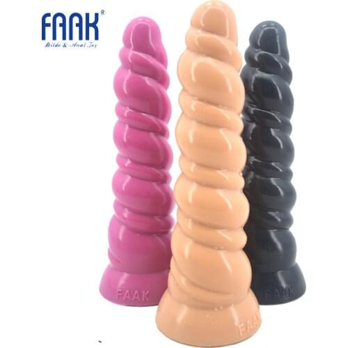 FAAK big silicone anal plug spiral long butt plug anus insert stuffed anal dildo with suction cup sex toys couples masturbate