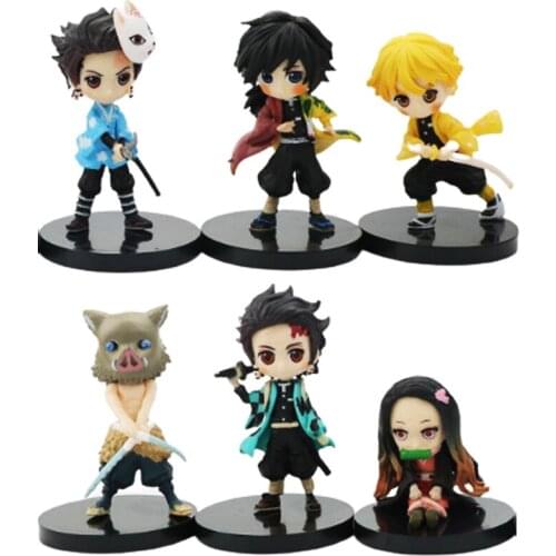 6pcs/set Anime Demon Slayer Figure Kimetsu No Yaiba Figure Q Posket Kamado Tanjirou Kamado Nezuko Agatsuma Figure Toys 5-8cm