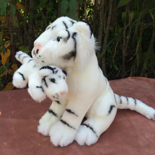 Simulation mother and child tiger animal plush toy cute white tiger baby tiger doll zodiac for baby child gift deco 30cm DY50813