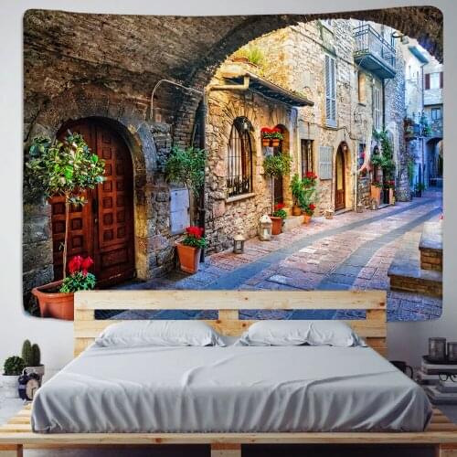 Classic House Street Tapestries Throw Bohemian Psychedelic European Town Wall Hanging Beach Towel Art Tapestries Dorm Home Decor