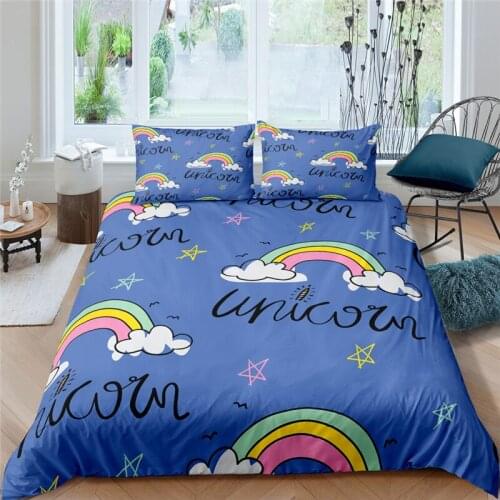 Luxury Cartoon Rainbow Printed Bedding Set 2/3pcs Comfortable Duvet Cover Pillowcase 3D Bed Sets Home Textile Queen/King Size