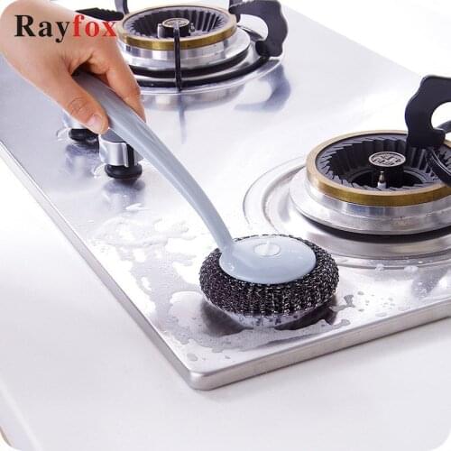 Kitchen Vegetable Brush Utility Steel Wire Ball Brush with Long Handle Cleaning Brush for Kitchen Hanging Strong Cleaning Tools