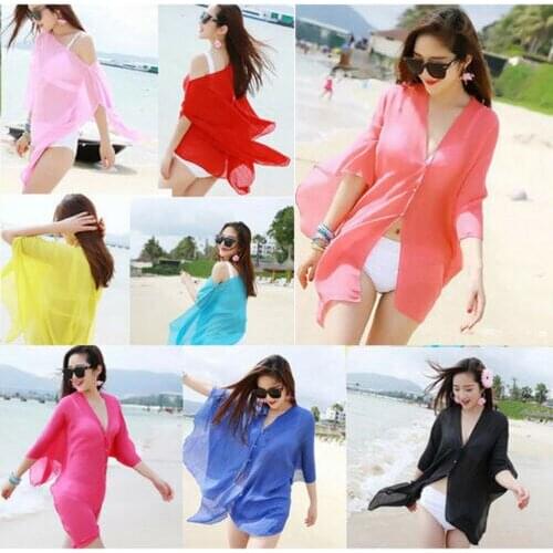 Sexy Women Solid Color Swimwear Beachwear Bikini Beach Wear Cover Up Kaftan Summer Sarong Dress Cover Ups