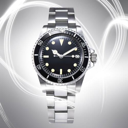 40mm watch automatic steel shell movement mechanical watch luminous hand aluminum bezel brushed bracelet 1018
