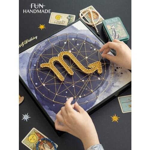 3D DIY Signs Of The Zodiac Yarn Painting Nail String Art Kit Constellation Winding Drawing Painting Handmade Home Decor ​Gift