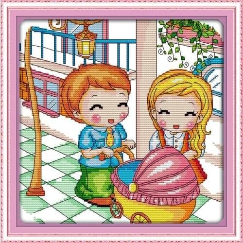 Our family cross stitch kit 14ct 11ct count print canvas stitching embroidery DIY handmade needlework