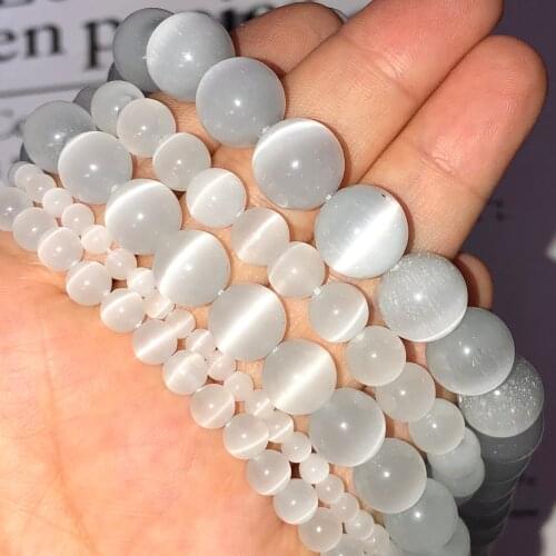 Natural Stone White Cat Eye 4/6/8/10/12MM Round Loose Spacer Moon Glass Stone Beads For Jewelry Making DIY Bracelets Necklace