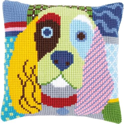DIY Cross Stitch Cushion Cover Modern Dog Needlepoint Kits Printed Canvas Chunky Yarn Cross-stitch Pillow Case Arts & Crafts