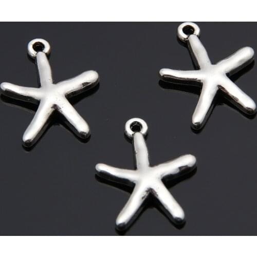 20pcs Silver Color One Sided Starfish Charms Star Marine Life Pendant Jewelry Making DIY Handmade Accessories Wholesale A3442