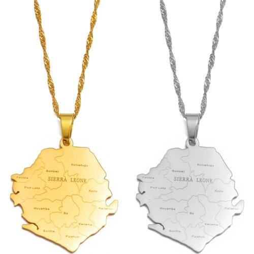 Anniyo Sierra Leone Map and City Pendant Necklaces Gold Silver Color Jewelry For Women Men African Maps Jewellery Gifts #235621