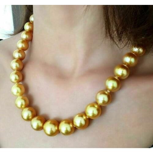 NEW Huge AAA 16mm round golden shell pearl necklace 18 inch 36"