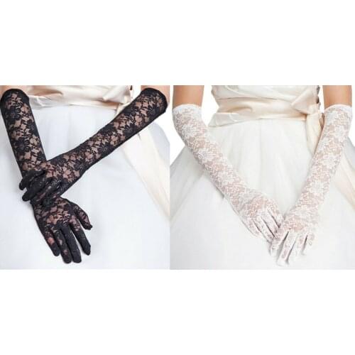 Sensual Looking Fancy Clingy Womens Long Lace Floral Wedding Party Bridal Gloves