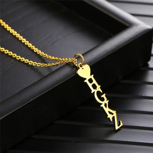 Personalized Custom Name Necklace Love Vertical Pendant Gold Necklace Stainless Steel Women Men Memorial Jewelry Birthday Gift