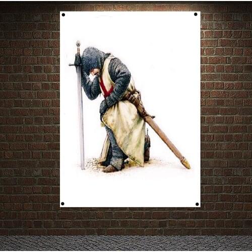 Ancient Combat Legion Posters Wall Hanging Military Art Knights Templar Armor Banners Flag Canvas Painting Background Wall Decor