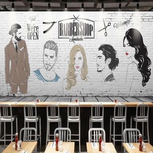 Drop Shipping Custom Photo Wallpaper Brick Wall Retro Barber Shop Background Wallpaper Hair Salon Wallpaper Decorative Painting