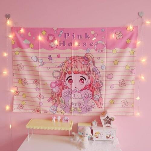 Sailor Moon pink cute Little Girl Printed Tapestry Art Wall Mounted Tapestry Bed Cover Home Decor small tapestrys fairy washing