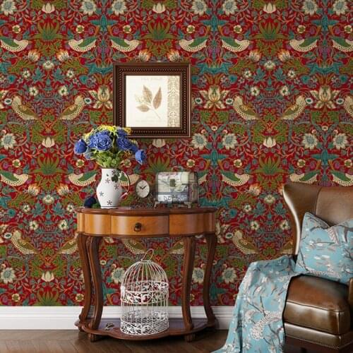 Chinese Ancient Style Wallpaper Roll Waterproof PVC 10m Length Tibetan American Retro Pastoral Flower Bird Wall Covering Decor