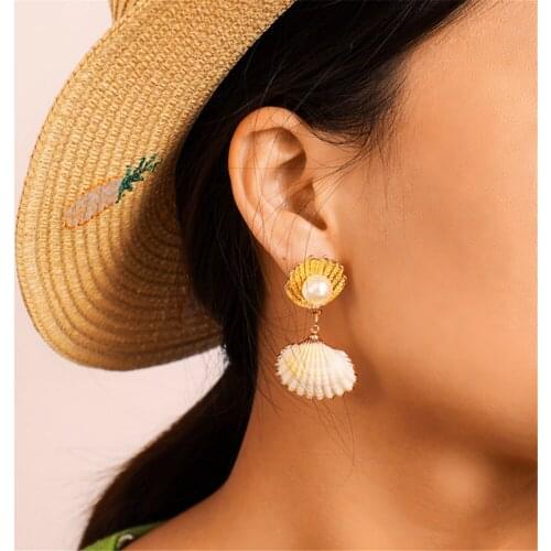 New fashion Bohemian Colorful Shell Drop Earrings For Women Fashion Gold Color Metal Shell Statement Earrings Beach Jewelry
